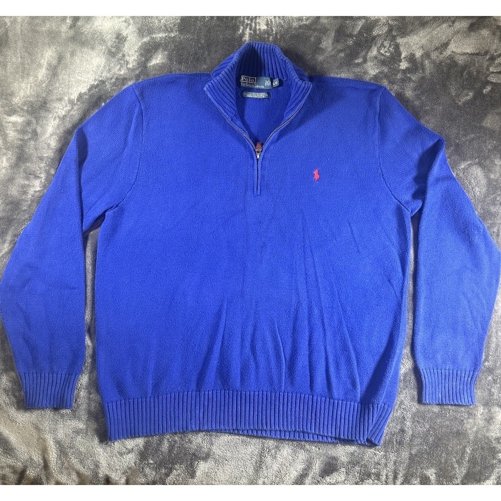 Polo Ralph Lauren Sweater Mens Large Navy Quarter Zip Mock Neck  Pony Estate Rib
